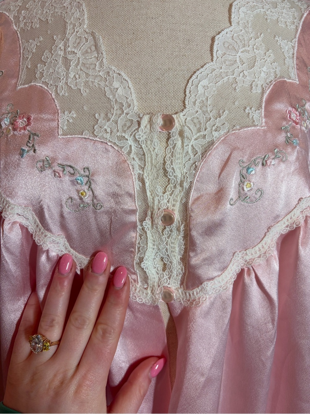 vintage pink satin coquette whimsical maxi romantic nightgown cape dress - Picture 5 of 13